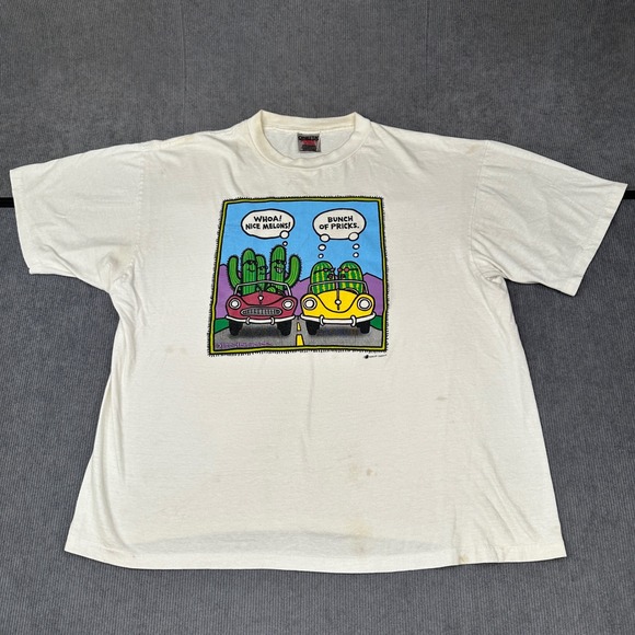 Oneita Other - Vintage 90s Funny Comic Tee Graphic T-Shirt XL White Nice Melons Bunch of Pricks